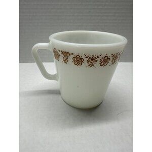 Vintage PYREX #1410 Butterfly Gold Print Milk Glass Coffee Cup Mug D Handle
